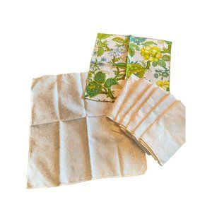 Lot of 8 Cloth Napkins 7 Ivory Damask 17x18 1 Floral 15x15